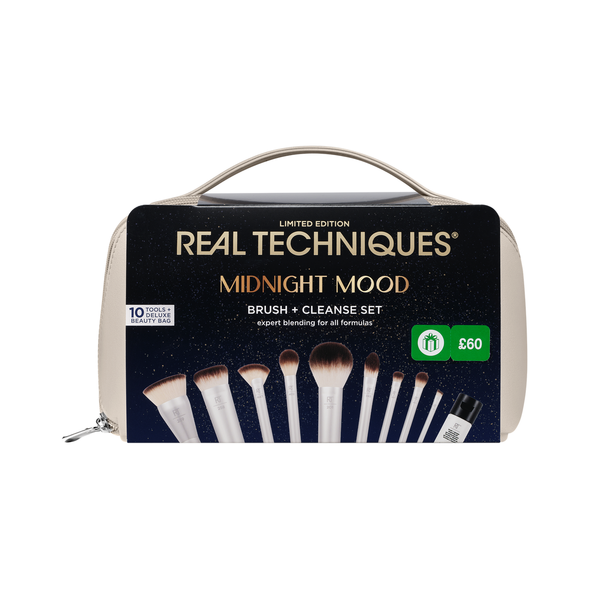 Real Techniques Midnight Mood Brush + Cleanse Kit, 11 Piece