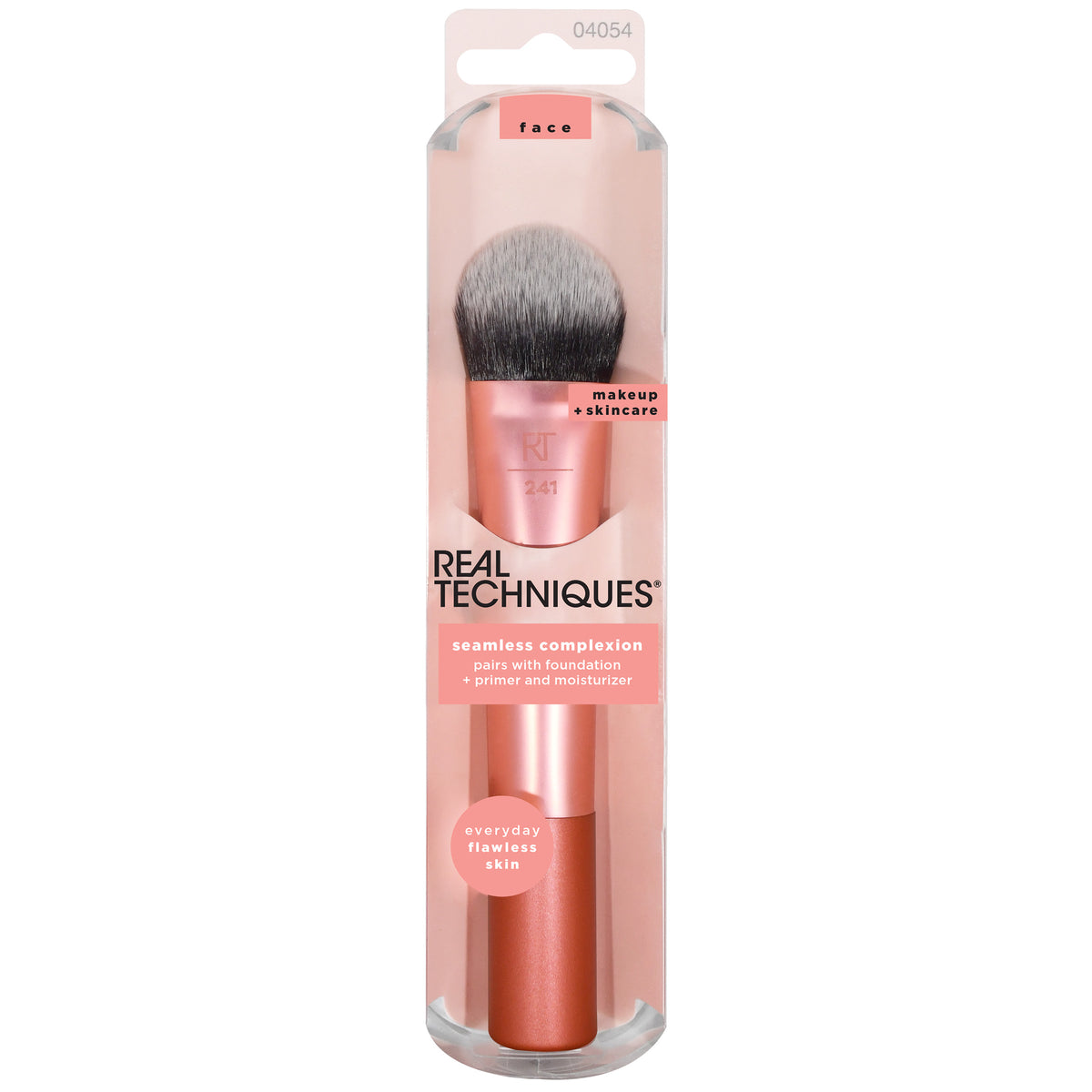 Real Techniques Seamless Complexion Brush, Perfect For Makeup or Skincare, For Foundation, Serum, Primer, and Moisturizer Application, Orange Face Brush, 1 Count