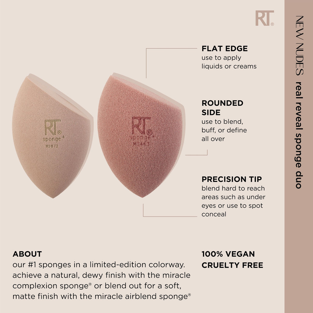 Real Techniques New Nudes Real Reveal Sponge Duo, Makeup Blending ...
