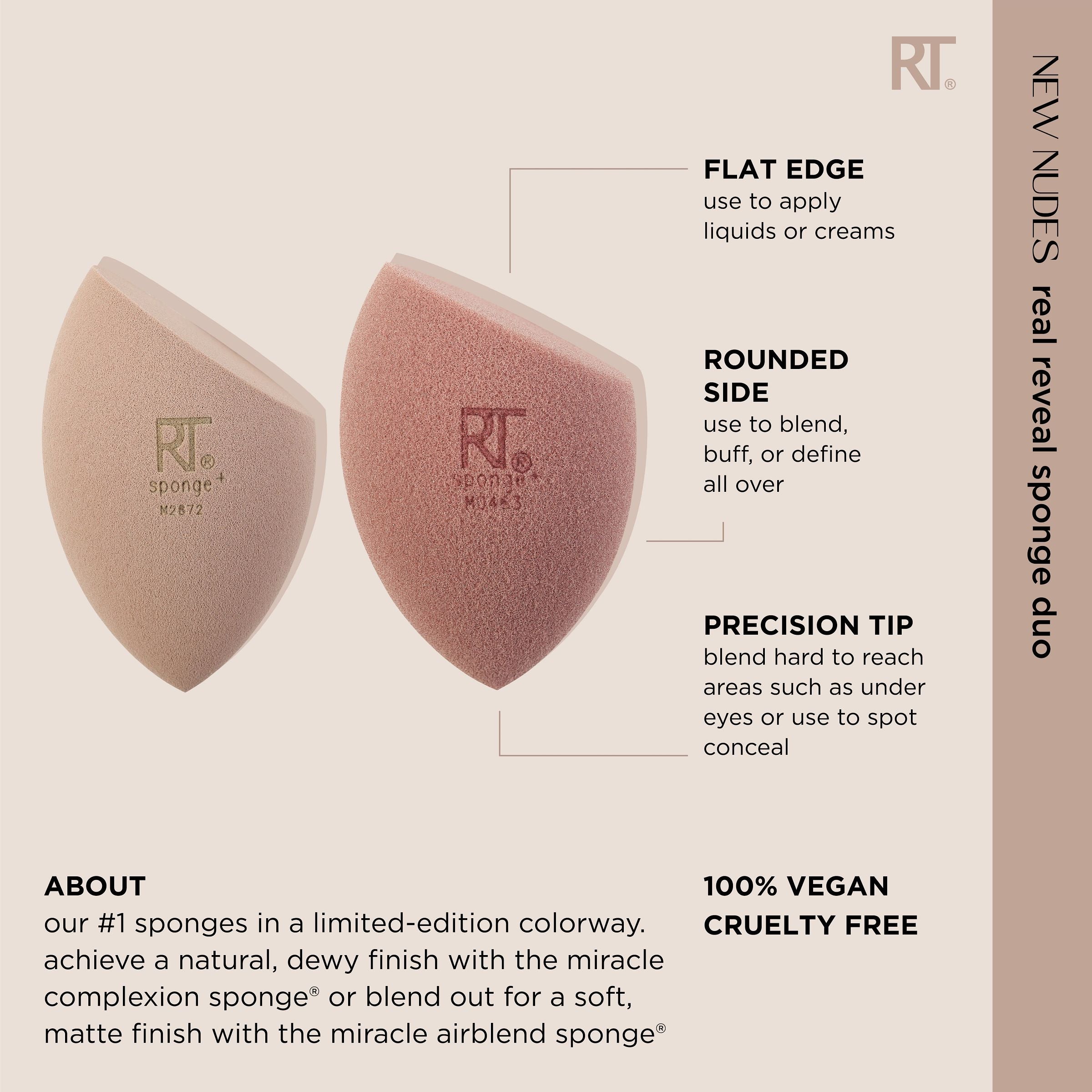 Real Techniques New Nudes Real Reveal Sponge Duo, Makeup Blending Sponges  For Foundation, For Dewy Or Matte Makeup, Offers Light, Medium, Or Full  Coverage, Latex-Free Foam, 2 Piece Set | RealTechniques.com