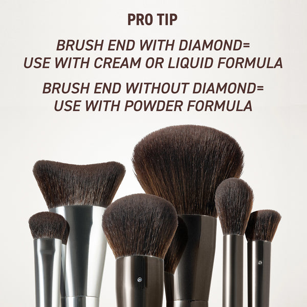 Assorted makeup brushes with rounded bristle heads for cream, liquid, or powder blending