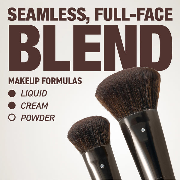 Set of two makeup brushes with black bristles and dark, silver-tone handles.