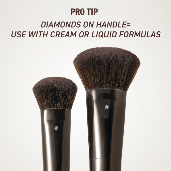 Two makeup brushes with black bristles and glossy silver-tone handles.