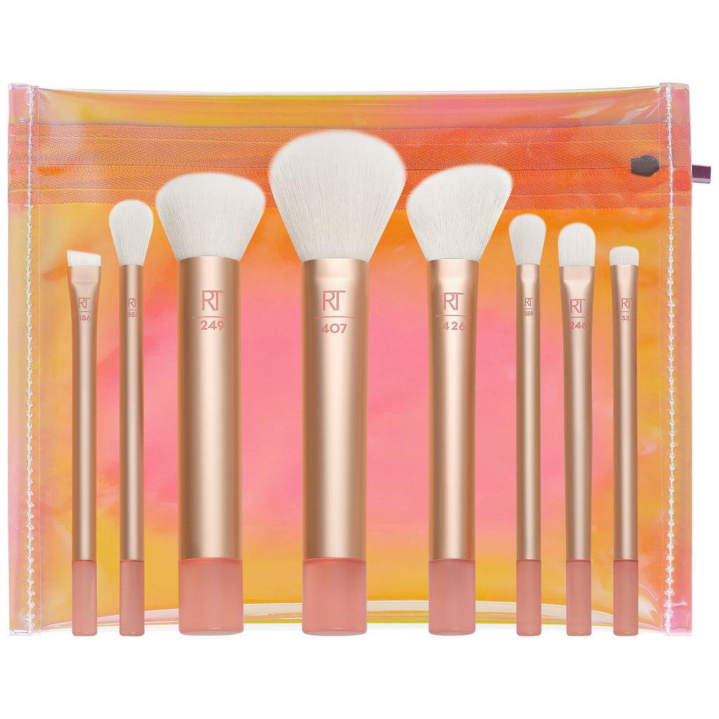 Real Techniques Travel Essentials Makeup Brush Kit, Makeup Brushes, Perfect  For On The Go, Multicolored, Vegan Synthetic Makeup Brush Bristles, 4