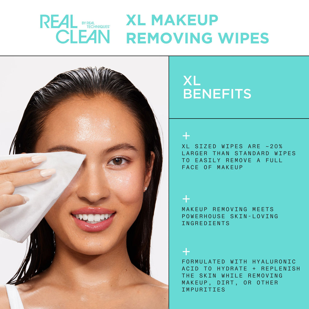 Real Techniques Real Clean XL Makeup Removing Wipes, Hydrating