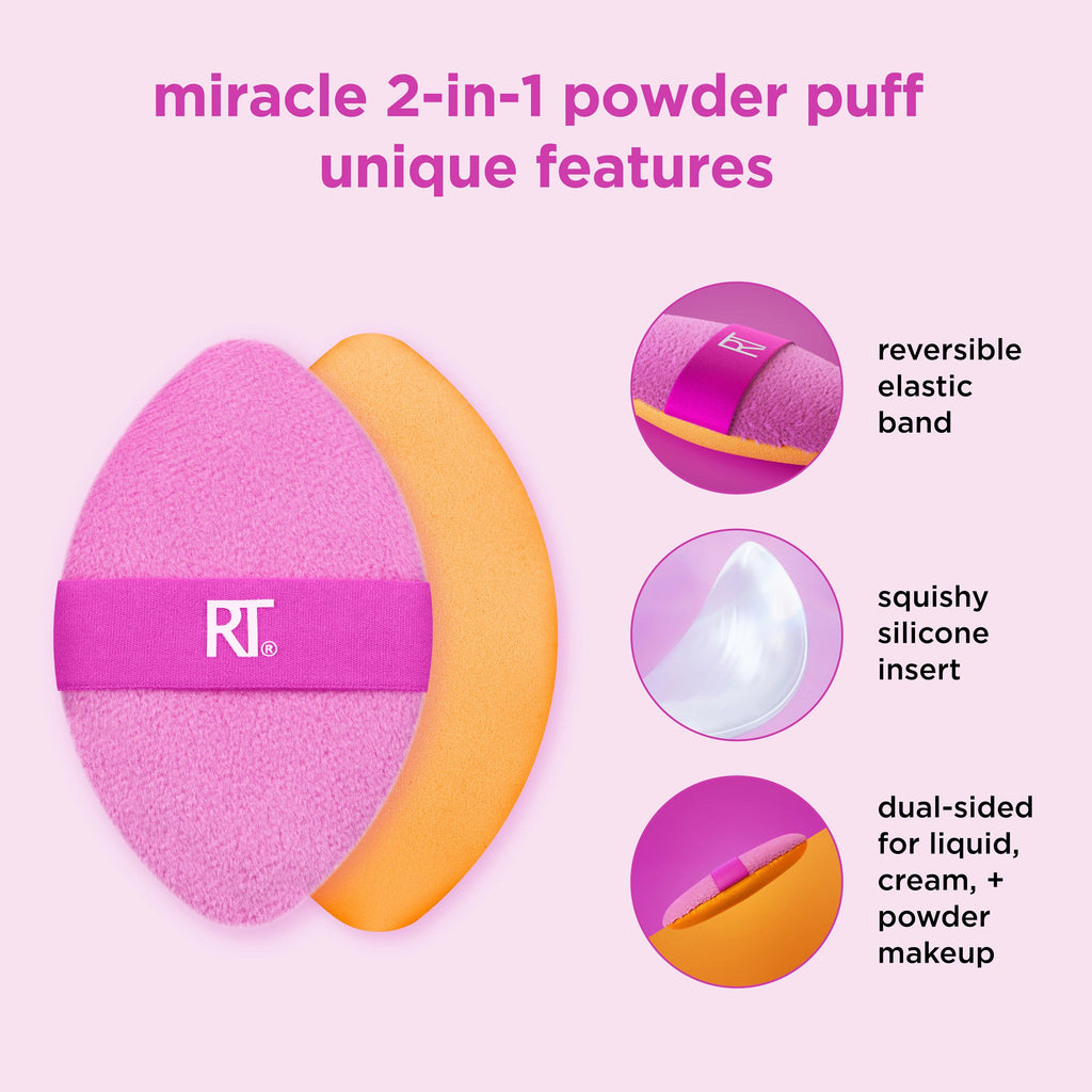 Real Techniques Miracle 2-In-1 Powder Puff, Dual-Sided Makeup Blending ...