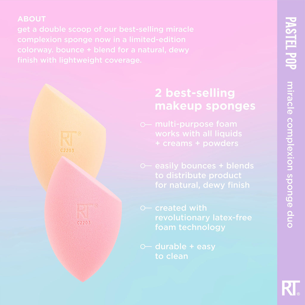 Real Techniques Pastel Pop Miracle Complexion Makeup Sponge Duo, Makeup ...