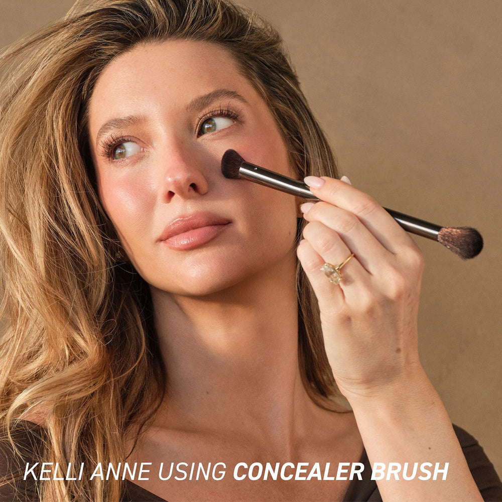 Light layers base brush set with three face brushes and matching tan travel case