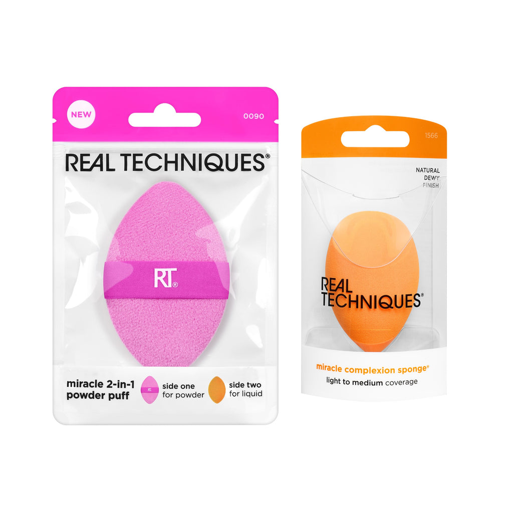 Real Techniques Miracle Complexion Sponge + Miracle 2-In-1 Powder Puff ...
